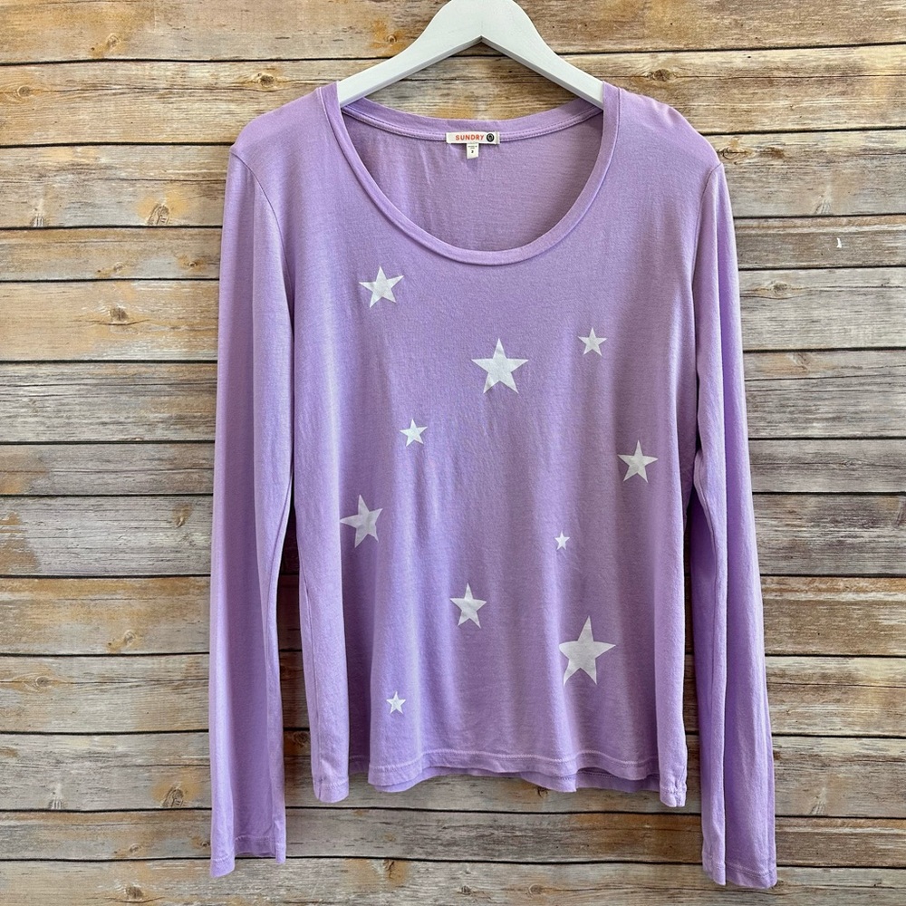 Sundry Purple Star Print Long Sleeve Tee Size Large NWOT